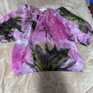 Fifteen Twenty Pink and Green silk floral Blouse L
